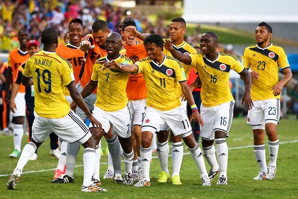 Colombia players celebrate 2014 World Cup