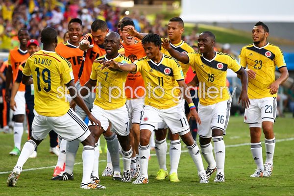 Colombia players celebrate 2014 World Cup