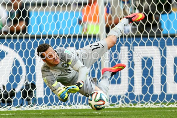 Julio Cesar Brazil saves a penalty 2014 World Cup