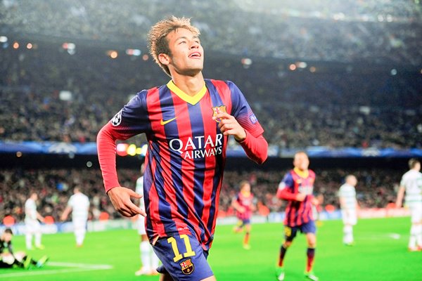 Neymar of FC Barcelona celebrates - La Liga 2013
