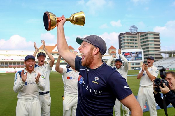 Captain Andrew Gale celebrates with Trophy
