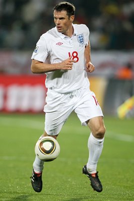 Jamie Carragher on the ball for England v USA