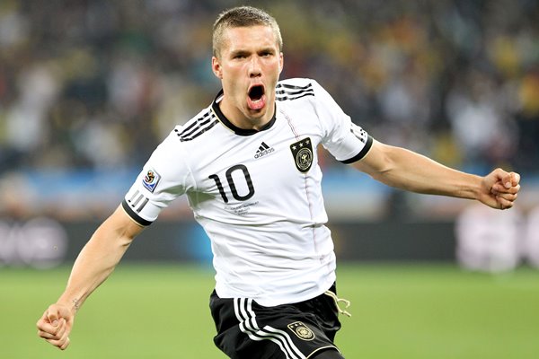 lukas Podolski celebrates v Australia 