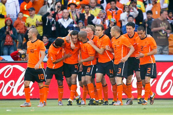 Netherlands celebrate v Denmark 2010