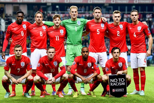 The England team line up v Estonia