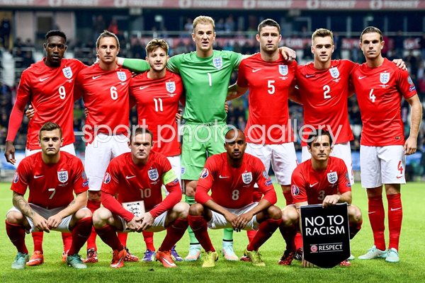 The England team line up v Estonia