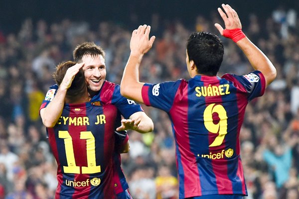 Messi, Neymar and Suarez celebrate FC Barcelona