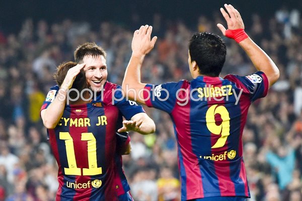 Messi, Neymar and Suarez celebrate FC Barcelona