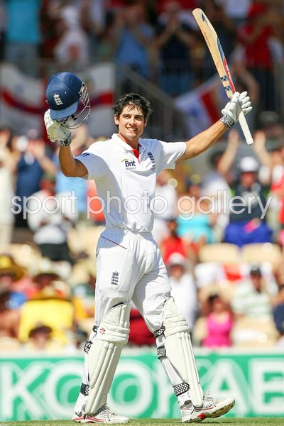 Alastair Cook celebrates Adelaide 100 - 2010 Ashes