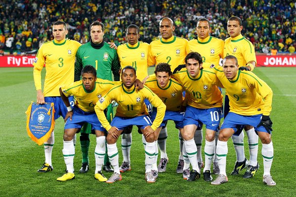 The Brazil team line up - 2010 World Cup