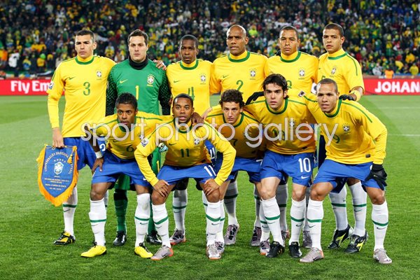 The Brazil team line up - 2010 World Cup