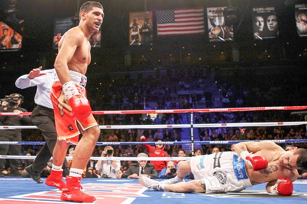 Amir Khan knocks down Marcos Maidana