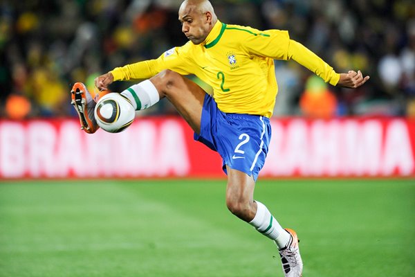 Maicon of Brazil controls the ball v North Korea