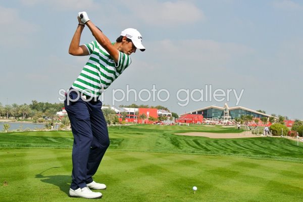 Matteo Manassero 9th tee Abu Dhabi Golf Club 2014